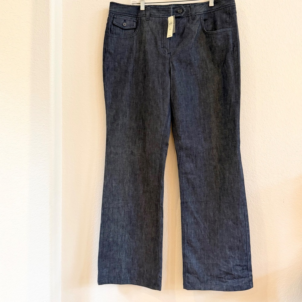 Ann Taylor Dark Wash Wide Leg Trouser Jeans Size 16L Indigo‎ Denim NEW with tags